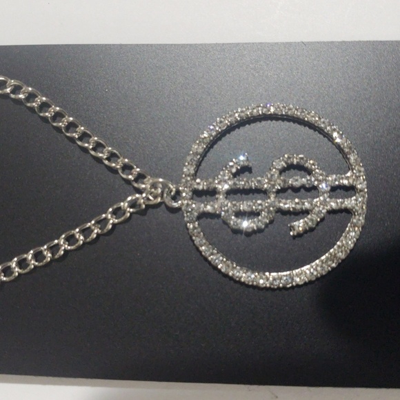 Silver tone Rhinestone Dollar Sign Circle Design pendant Necklace Women Jewelry - Picture 1 of 5